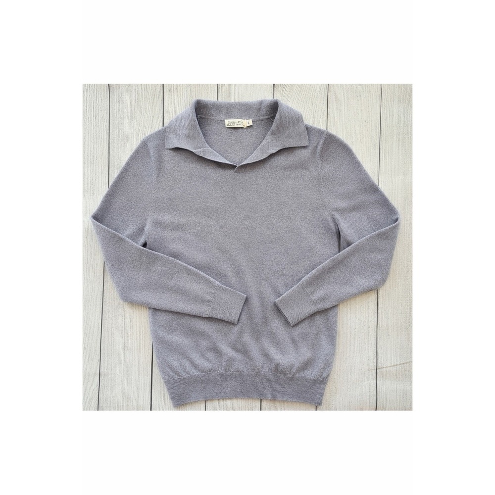 Collars & Co Sweater Mens Medium Gray Australian Merino Wool Long Sleeve Polo
